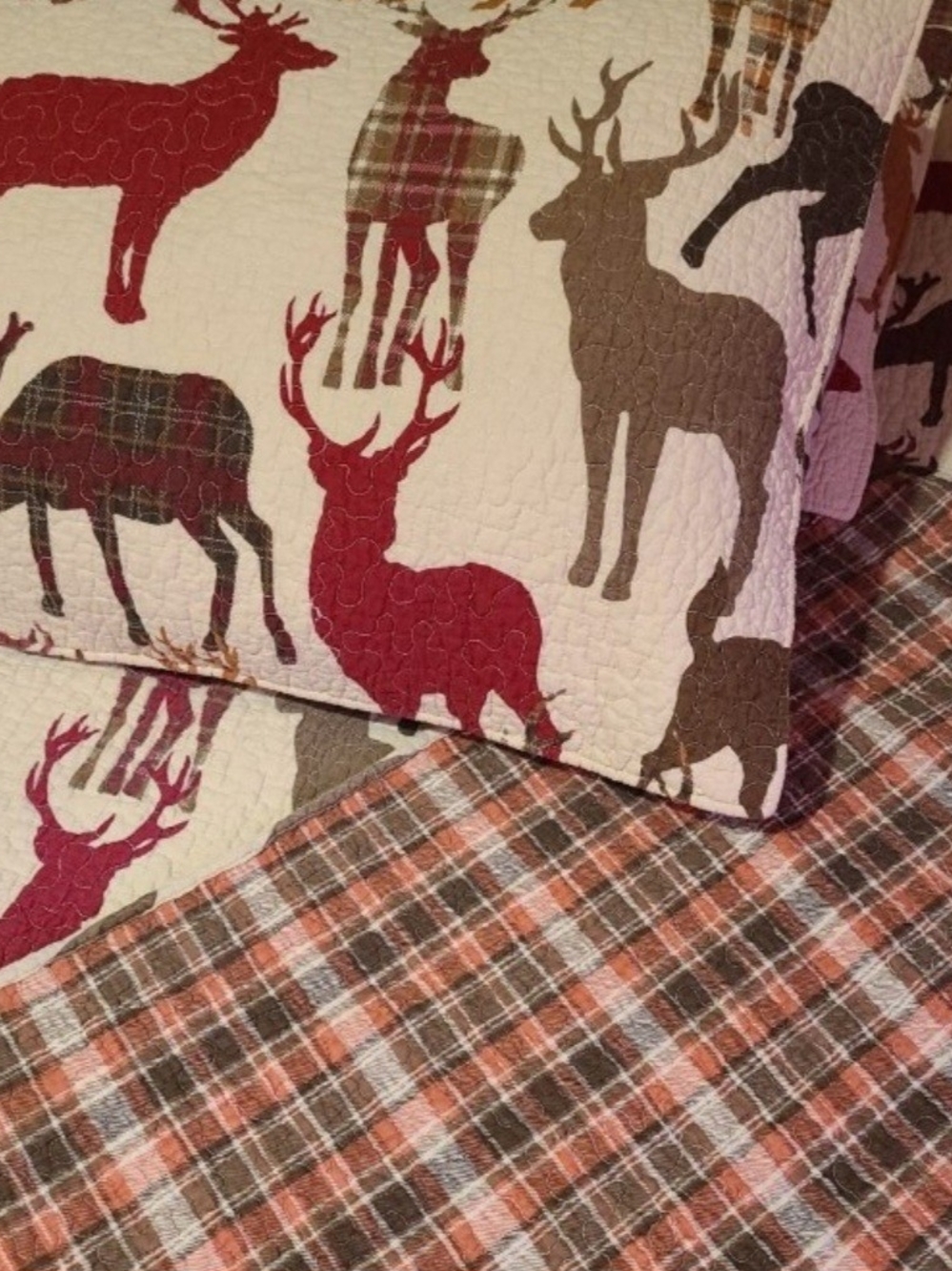 Deer Print Quilted Pillow Shams and Bedspread
